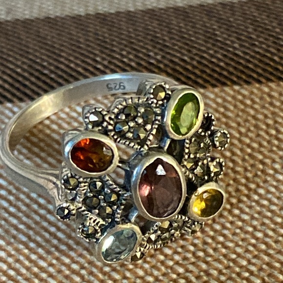 Marked Silver Amethyst Topaz Peridot Citrine Garnet Ring - Picture 12 of 12